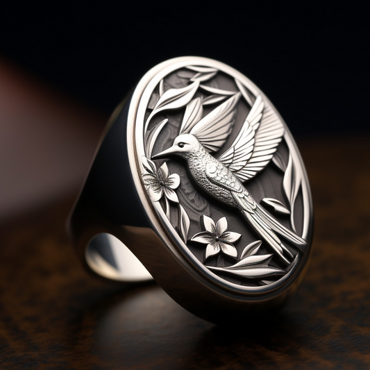 Hummingbird silver ring for men