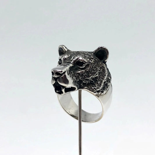 bear silver ring for men, animal inspired jewelry