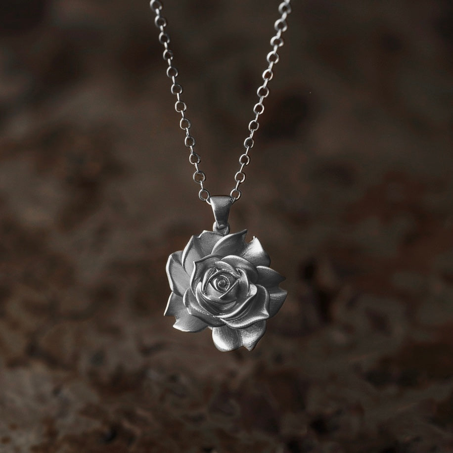 rose silver necklace