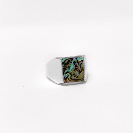 abalone shell silver ring for men