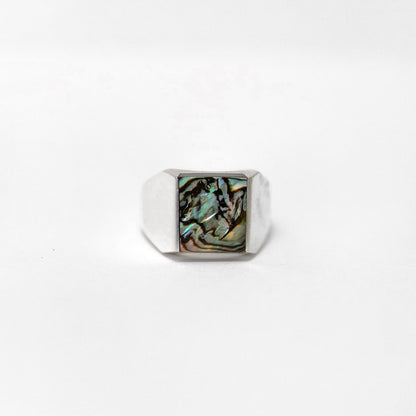 abalone shell silver ring for men