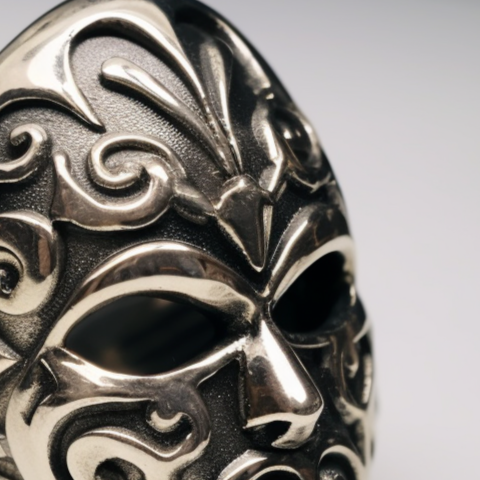 venice mask silver ring for men