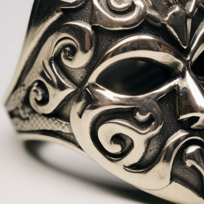 venice mask silver ring for men