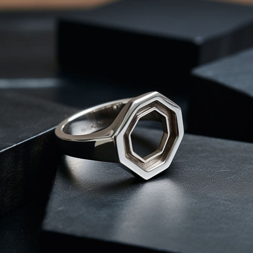 hexagonal silver ring for men