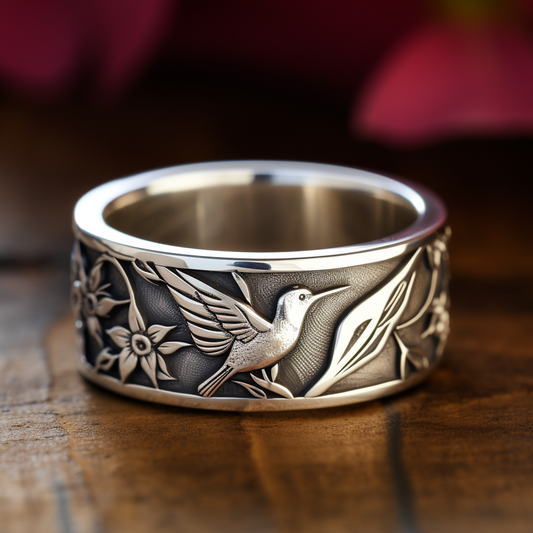 hummingbird silver ring for men