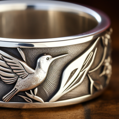 hummingbird silver ring for men