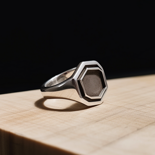 hexagonal silver ring for men