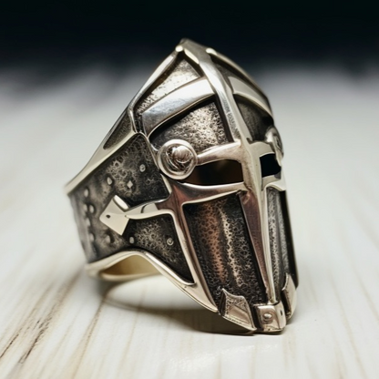 Templar helmet silver ring