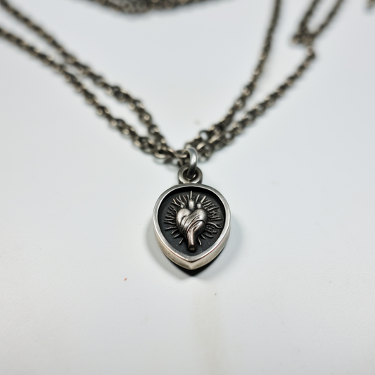 Sacred Heart Silver Necklace For Men
