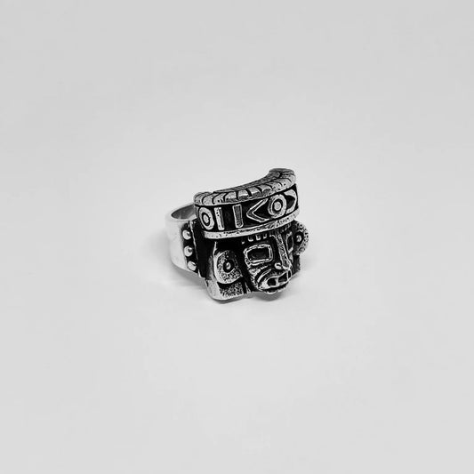 aztec god silver ring