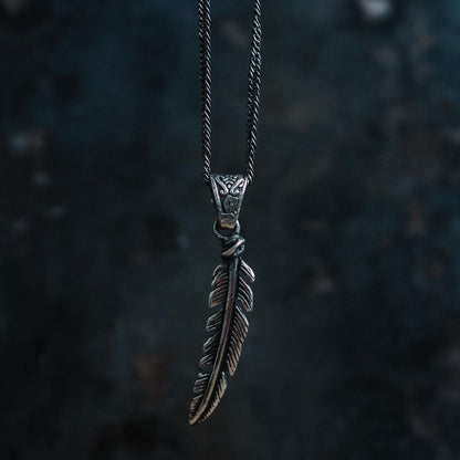 Feather silver necklace for men, .925 sterling silver jewelry