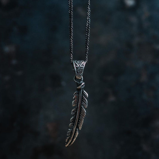 Feather silver necklace for men, .925 sterling silver jewelry
