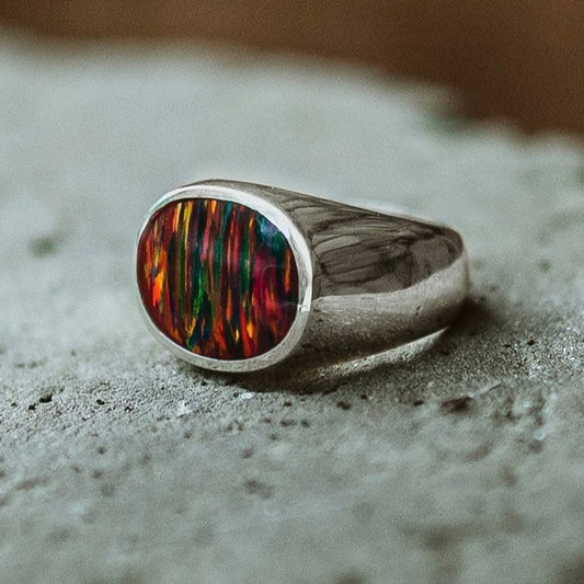 fire opal silver ring