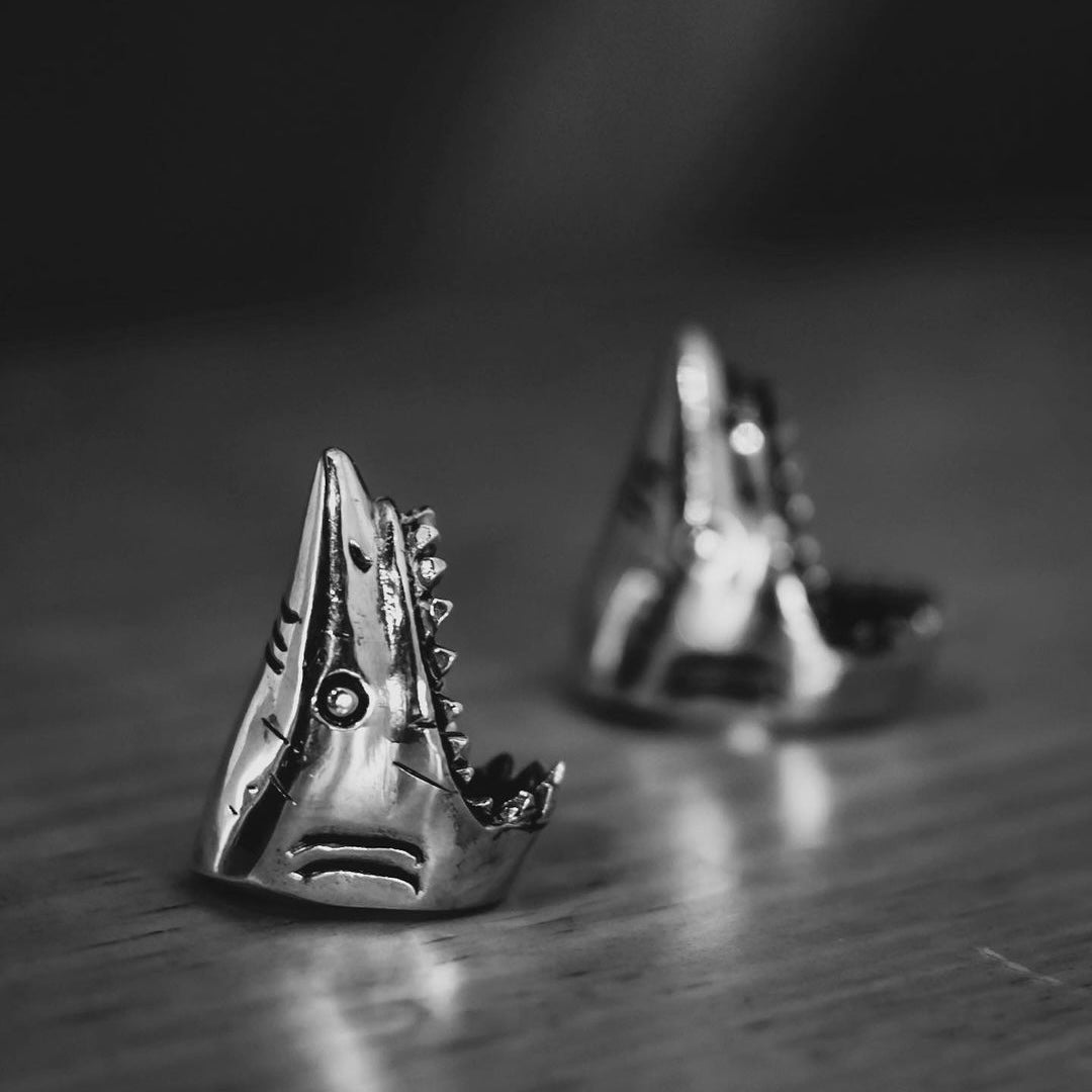 White shark silver ring for men