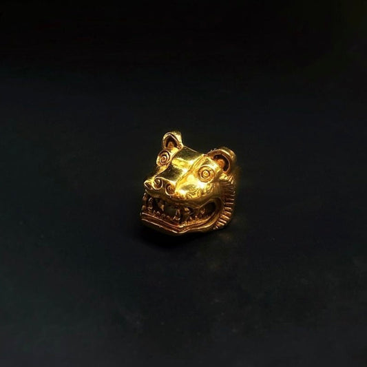 Gold-plated Aztec Jaguar God Silver Ring