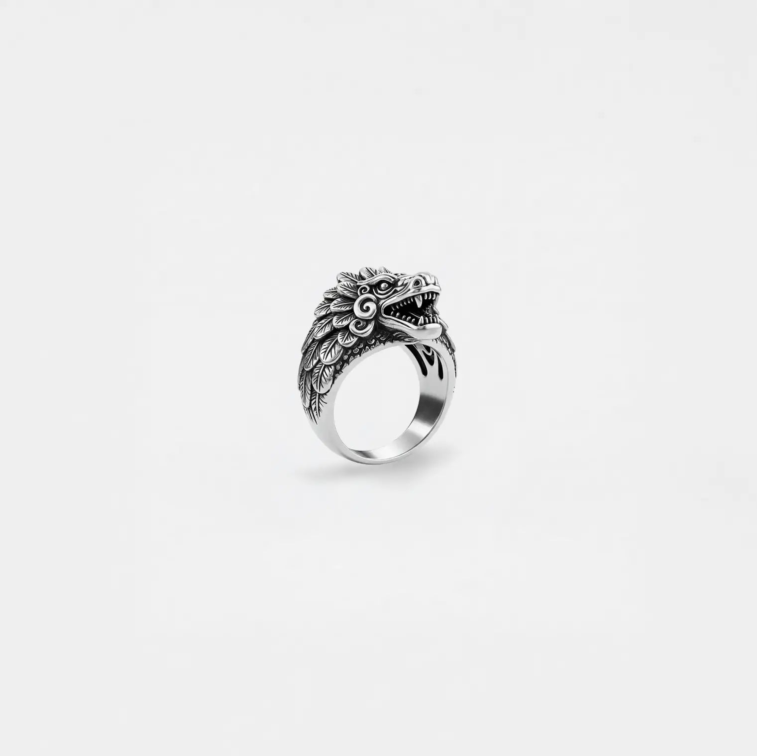 Kukulkan silver ring on a white background