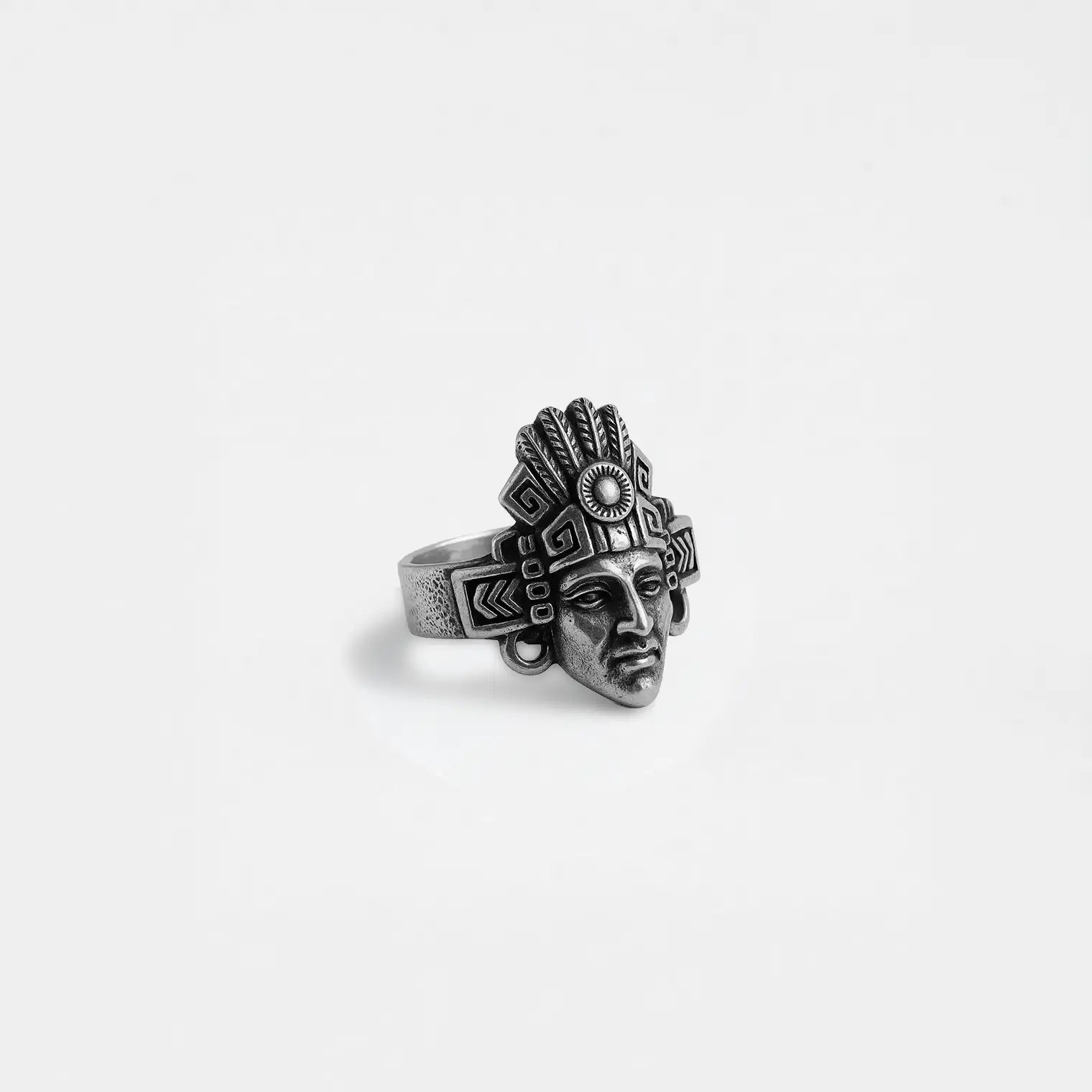 mayan shaman silver ring on a white background