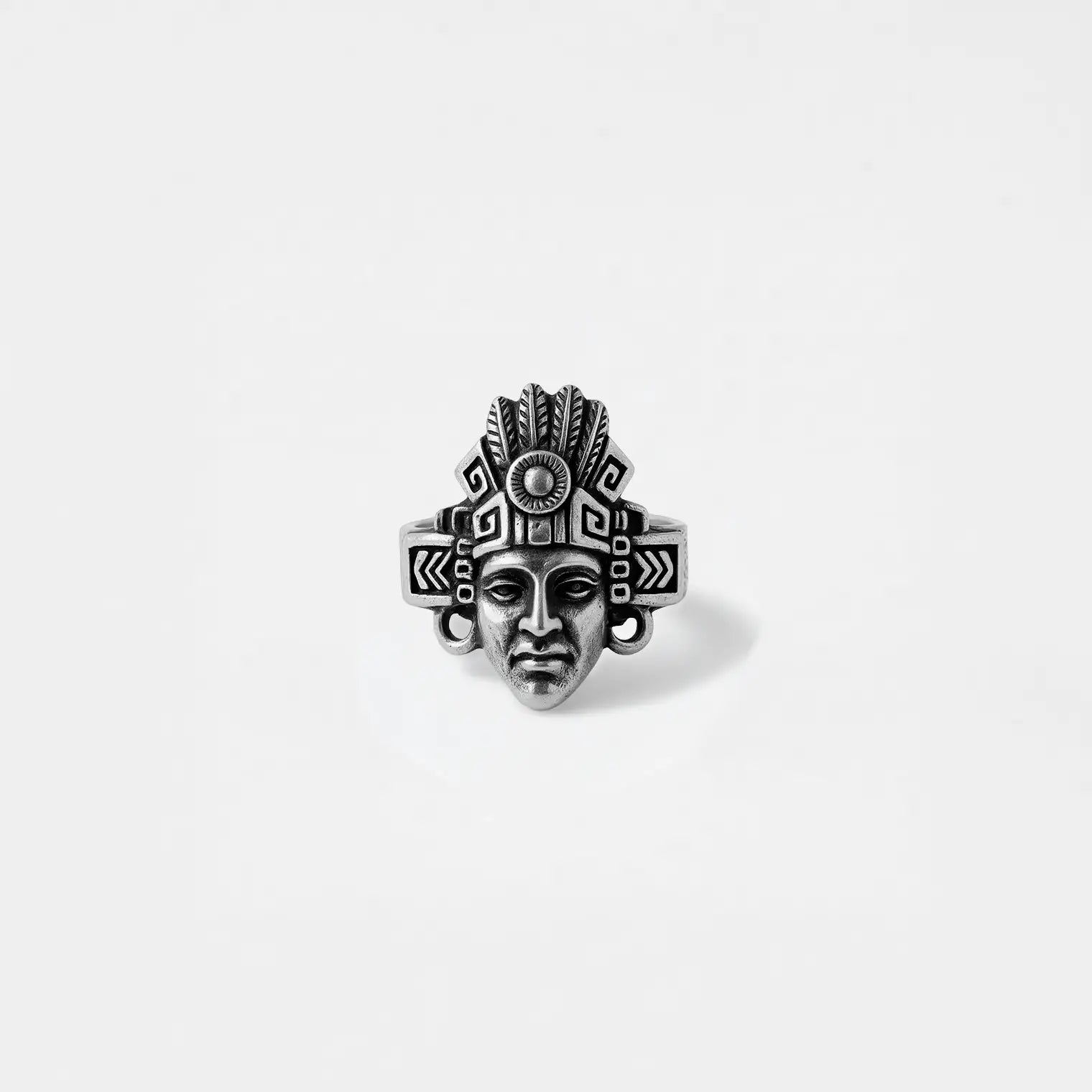 mayan shaman silver ring on a white background