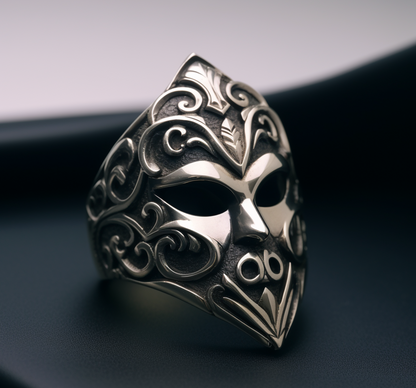 Sterling silver mask ring for men