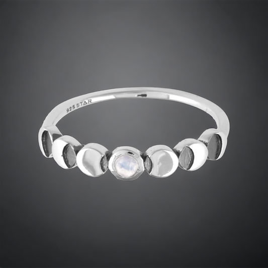 Moon phase silver ring with moon stone