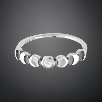 Moon phase silver ring with moon stone