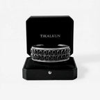 Silver OBSIDIAN BRACELET in a black Tikalkun box on a white background