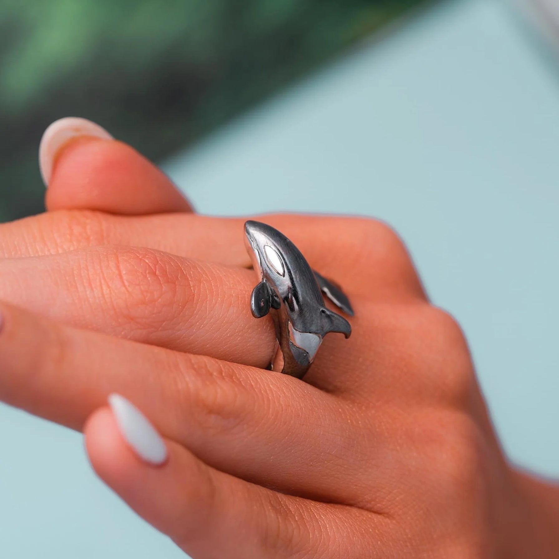 Silver Ring Shaped like a Killer Whale