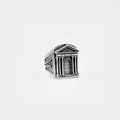 Silver ring with ROMAN architectural design on a white background