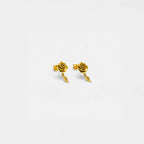 Pair of gold rose-shaped earrings on a white background