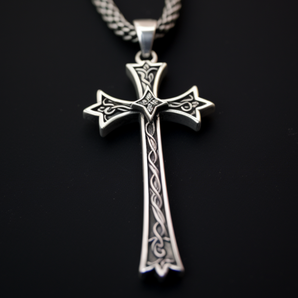 silver cross necklace with cubic zirconia inlay