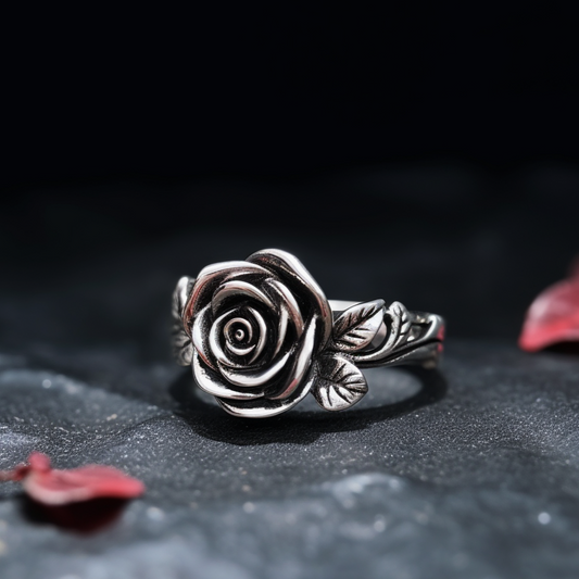 Rose silver ring for men