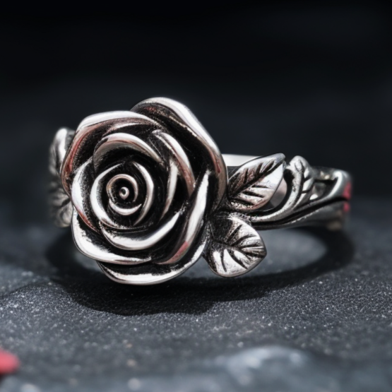 Rose silver ring for men