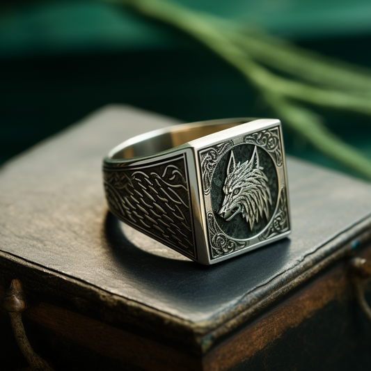 Wolf signet silver ring
