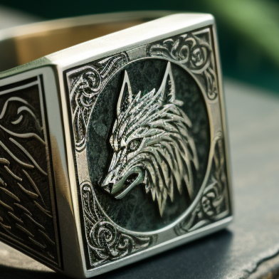 Wolf signet silver ring for men