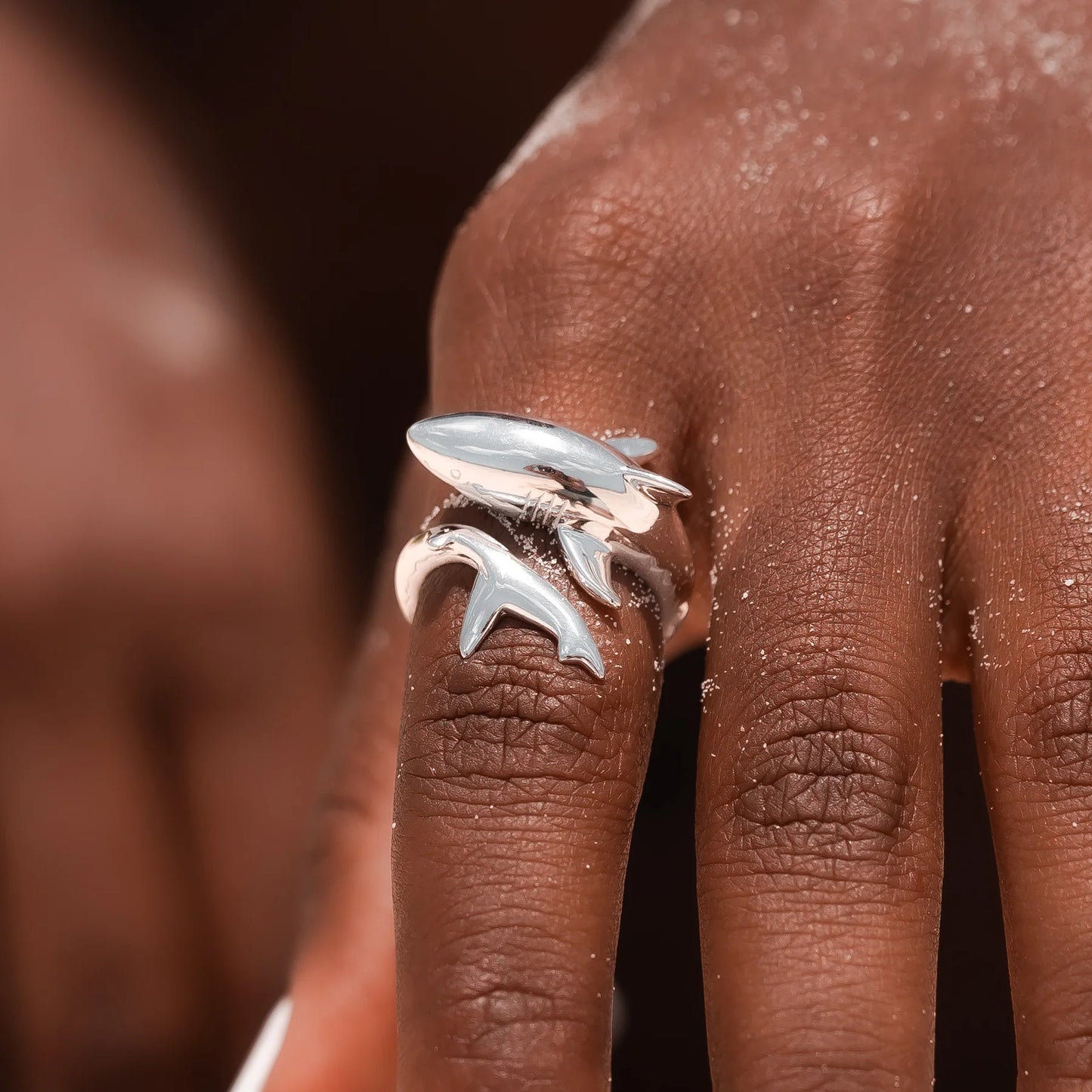 great white shark silver ring