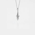 Silver tiger-shark pendant necklace on a white background