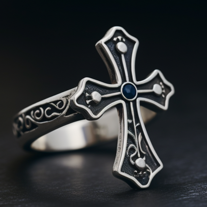 Cross silver ring for men