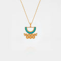Aztec snake Gold necklace with a turquoise pendant on a white background