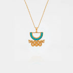 Aztec snake Gold necklace with a turquoise pendant on a white background