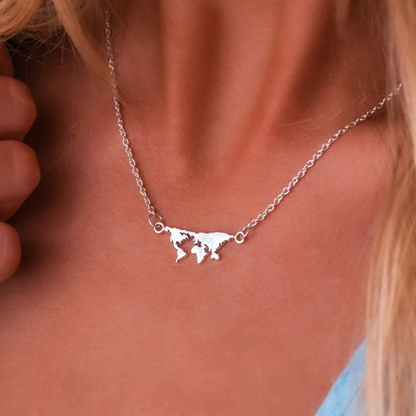 World Map Silver Necklace