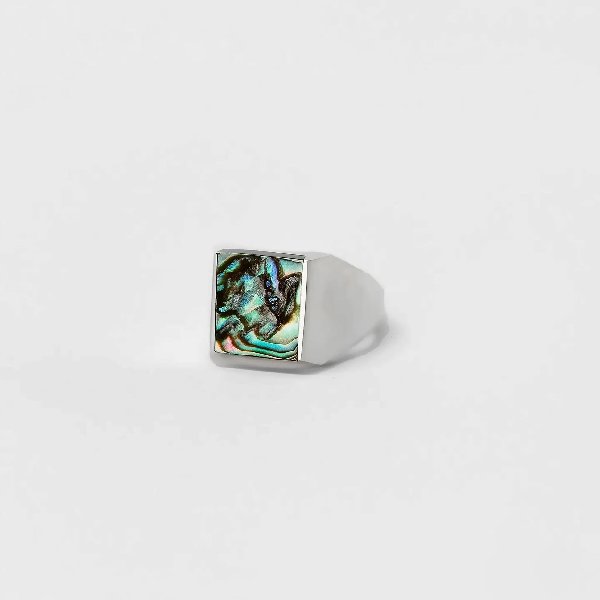 handcrafted abalone shell silver ring for men