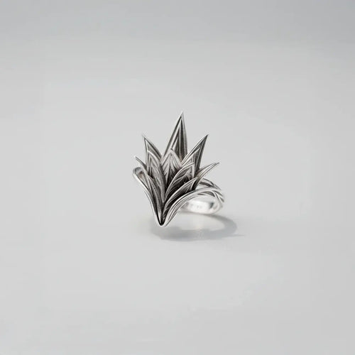 handcrafted agave silver ring for men, nature inspired jewelry