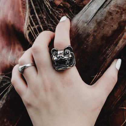 aztec jaguar god silver ring