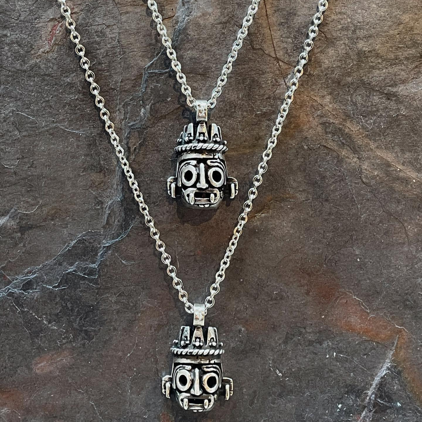 tlaloc silver necklace, mesoamerican jewelry, aztec jewelry