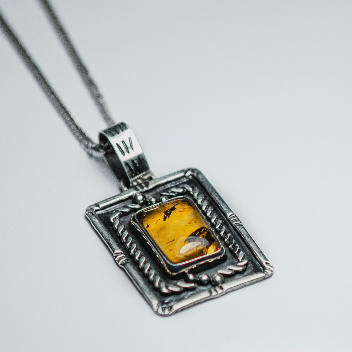Amber silver necklace for men