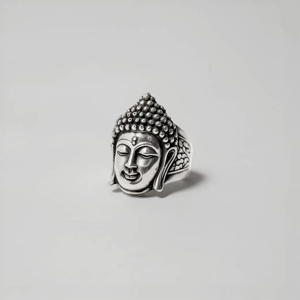 handcrafted buddha silver ring for men