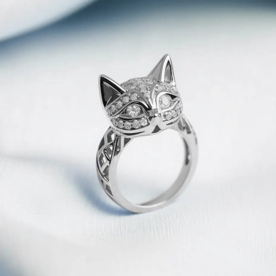 Zafiro Cat Ring 24K Gold-Plated Silver Cat Ring with Zirconias