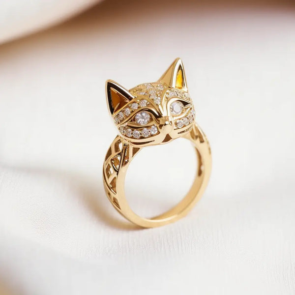 Zafiro Cat Ring | 24K Gold-Plated Silver Cat Ring with