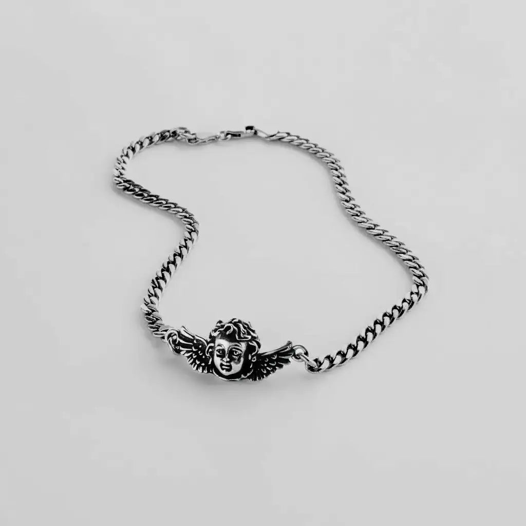 Handcrafted cherub silver necklace for men