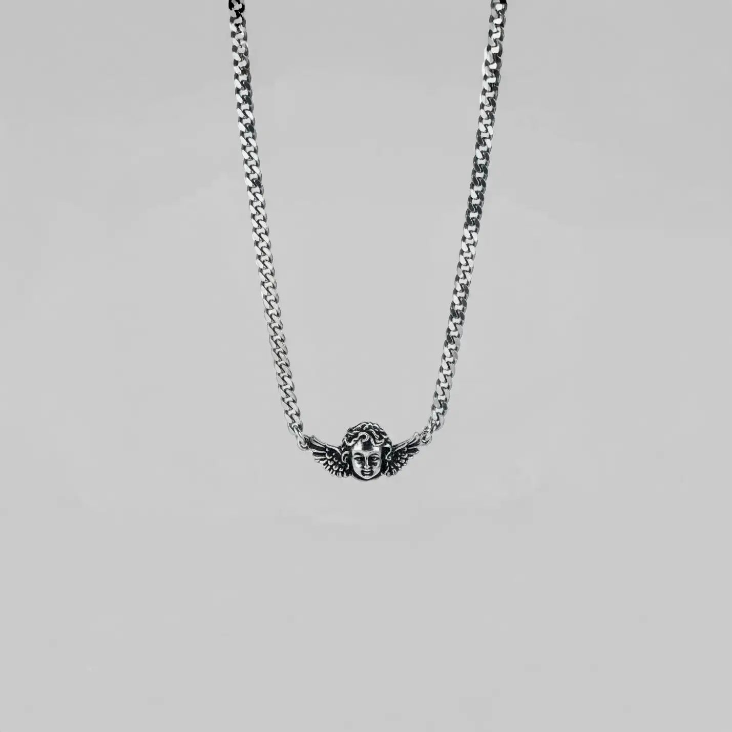 Handcrafted cherub silver necklace for men